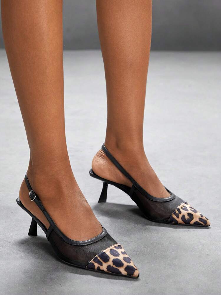 CUCCOO SZL Pointed Toe Stiletto High Heel Leopard Print Mesh Women's Pumps, Stylish Sexy Party Shoes For Nightlife, Stylish Street Chic For Summer Occasions Spring Shoes Spring Break Easter Prom Heels