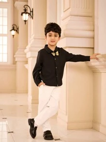 SHEIN Young Boy's Minimalist Solid Color Long Sleeve Woven Shirt