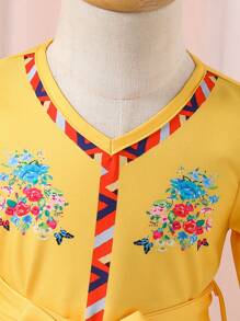 Baby Girl V-Neck Flare Sleeve Tie-Waist Dress, Family Matching Outfits (1 Piece Sold Separately) - Yellow - View 4