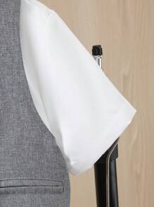 3pcs Outfit For Tween Boys: White Shirt + Vest + Shorts With Tie, Gentleman Style For Occasions, Spring/Summer - Grey - View 5