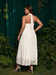 SHEIN Clasi 大码女式优雅约会夜海滩度假纯色针织网眼修身钻石肩带装饰细肩带迷你连衣裙 - 米色 - 查看 5