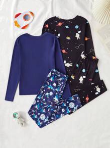 4 件套男童宇航员印花紧身睡衣套装 - 长袖上衣和裤子，休闲与时尚 - 彩色 - 查看 2