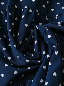 DreamSkyne Plus Size Women Summer Heart Print Turndown Collar Short Sleeve Casual Vintage Dress