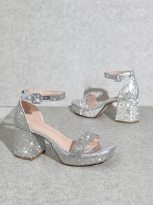 SHUZIA Women's Luxe Rhinestone Ankle Strap Square Toe Block Heel Rhinestone Silver Sandals – Dazzling, Elegant & Comfortable Spring Shoes Spring Break Easter Prom Heels Wedding Shoes - Beige - View 2