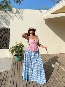 Flirla Women Contrast Lace Ruffle Hem Camisole Top, Fashionable Vacation Wear