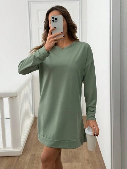 EURMUSE Nedhasade aclar Fållen Slits Sweatshirt Klänning