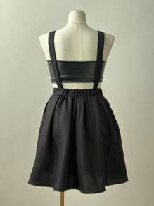 Sunspun Vestido plisado con tiras cruzadas en la espalda para talla grande, para el verano - Negro - Ver 2