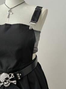 Sunspun Vestido plisado con tiras cruzadas en la espalda para talla grande, para el verano - Negro - Ver 4