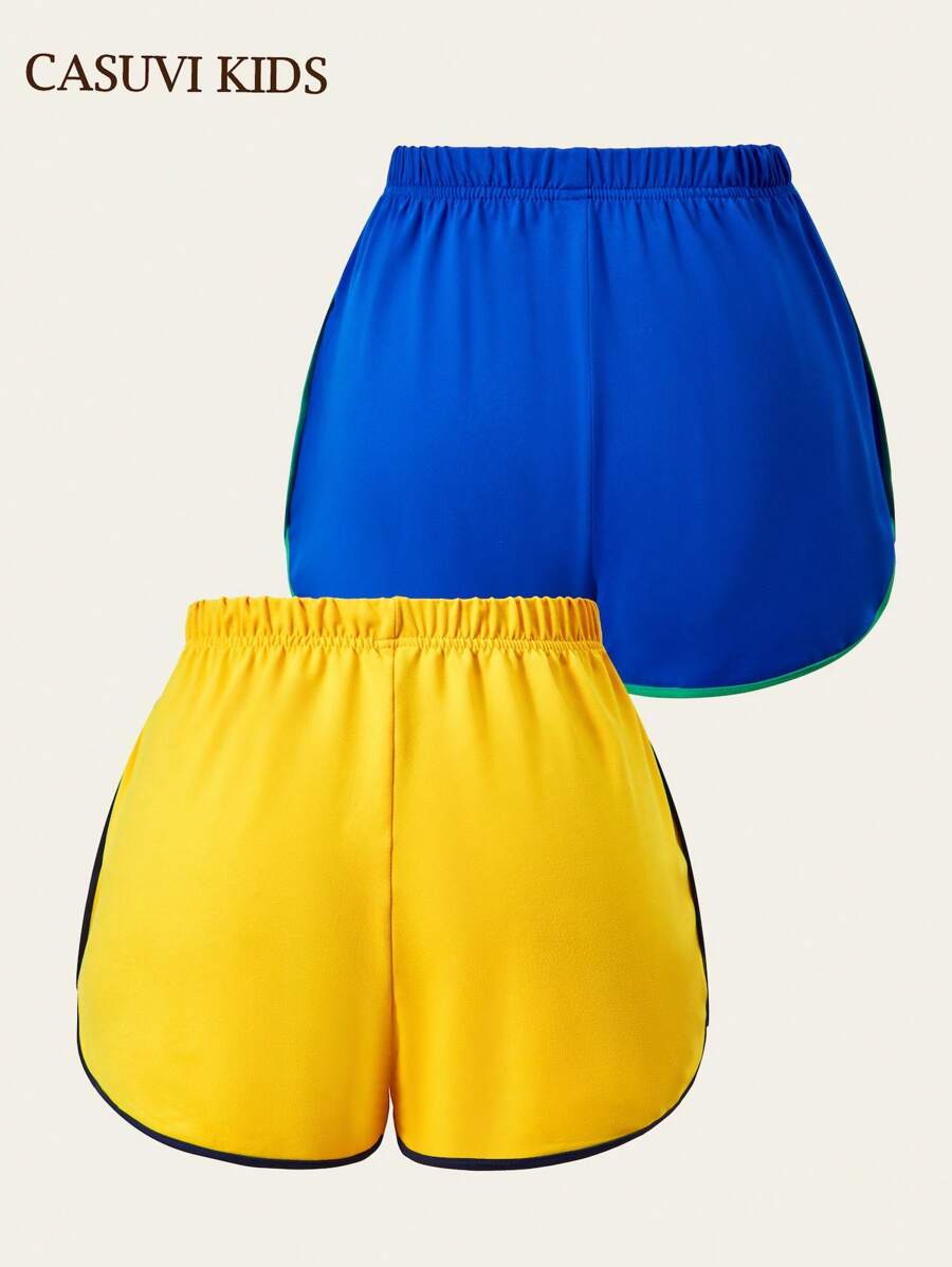 SHEIN Explorewe 2 Sets Retro Color Teen/Teen Girl Sports Running Shorts - Multicolor - View 1