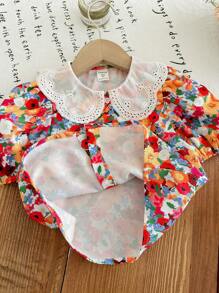 LMoss Kids LMoss 年轻女孩雪纺碎花彼得潘领休闲衬衫