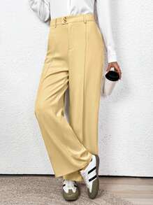 SHEIN Clasi Pantalones de traje informal de caqui para mujer para el trabajo - Azul - Ver 6