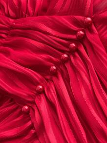 Viva Relle 大码纯色 V 领长袖休闲衬衫，适合日常穿着 - 紅色 - 查看 7