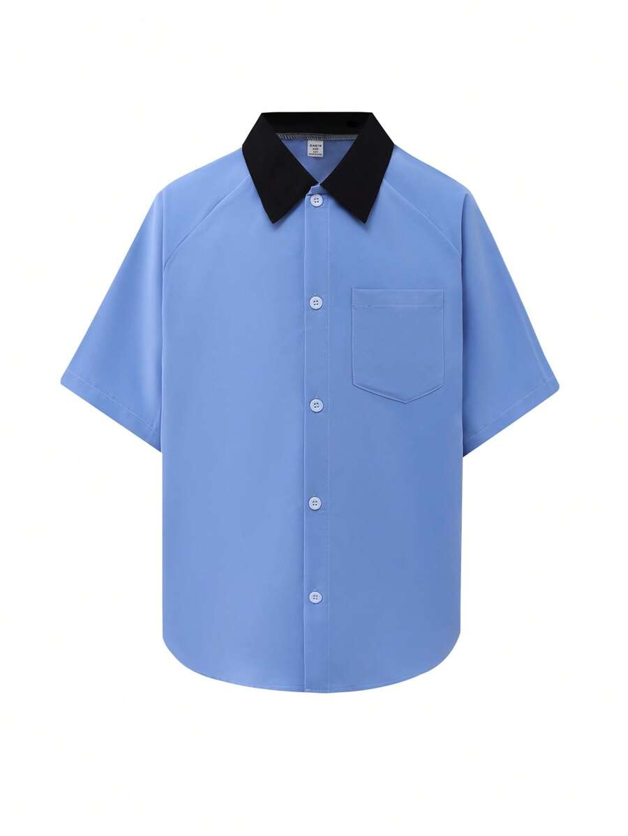Áo sơ mi tay ngắn in chữ Colorblock cho bé trai tuổi mới lớn - Nhiều màu - Xem 1