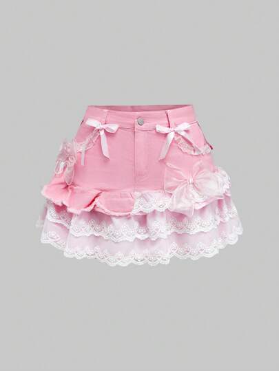 Kawaii Cute And Sweet Cake Hem Women Denim Mini Skirt