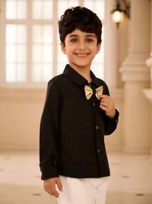 SHEIN Young Boy's Minimalist Solid Color Long Sleeve Woven Shirt