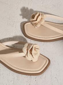 SHUZIA 女士舒适平底凉鞋钩针花米色平底凉鞋 - 米色 - 查看 7