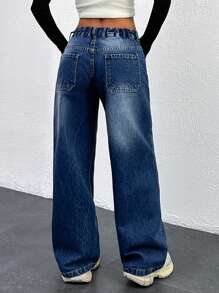 EURMUSE Women's Casual Front Button Pocket Simple Design Jeans For Everyday Wear - Medium Wash - View 5