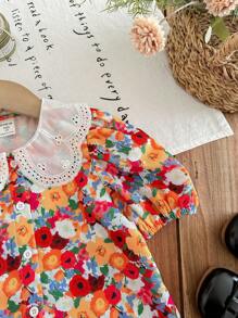 LMoss Kids LMoss 年轻女孩雪纺碎花彼得潘领休闲衬衫