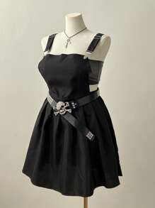 Sunspun Vestido plisado con tiras cruzadas en la espalda para talla grande, para el verano - Negro - Ver 5