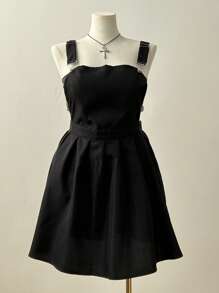 Sunspun Vestido plisado con tiras cruzadas en la espalda para talla grande, para el verano - Negro - Ver 7