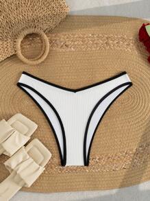 SHEIN Swim Springbreak New Women Solid Color Contrast Trim Sexy Bikini Bottom For Summer Beach Vacation - White - View 7