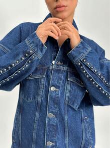 EURMUSE Flap Pocket Stud Detailed Denim Jacket - Medium Wash - View 4