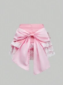 ROMWE Kawaii 可爱甜美蛋糕下摆女士牛仔迷你裙 - 粉色 - 查看 2