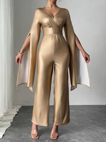 Chiquease Fashionable Commuter Shiny Hooded Jumpsuit Fall Cloth For Women - Gold - View 1