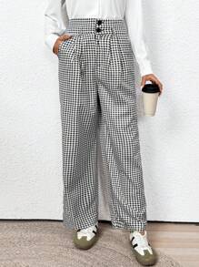 SHEIN Clasi Calça estilo Boho Xadrez Preto e Branco, Para Festival de Música e Country, Feminina - Preto - Visão 1