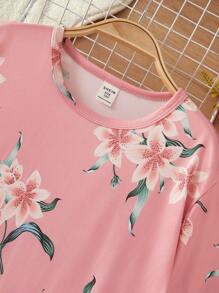 Girls Polka Dot Cat Print English Letter Pattern Ruffle Trim Casual Elegant Long Nightgown Home Dress, Comfortable & Fashion - Multicolor - View 5