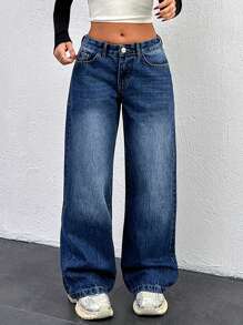 EURMUSE Women's Casual Front Button Pocket Simple Design Jeans For Everyday Wear - Medium Wash - View 7