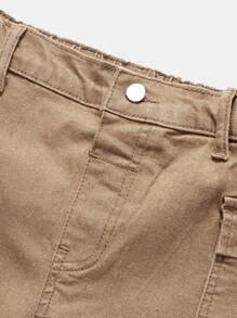 Tween Boys Button Pocket Denim Jeans, Casual & Versatile For Spring And Autumn - Khaki - View 3