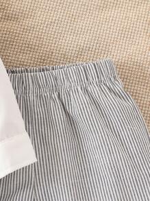 SHEIN Young Boy Geometric Print Long Sleeve Shirt And Striped Shorts Set - White - View 6