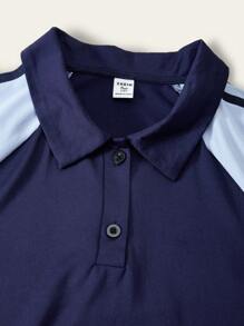 SHEIN 1pc Teen Girls Sporty Polo Collar Patchwork Short Sleeve Casual Mini Dress