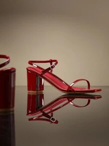 SHUZIA Women's Comfortable, Essential Square Toe Ankle Strap Chunky Heel Sandals Wedding Shoes - Burgundy - View 5