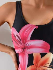 SHEIN Swim بدلة سباحة نسائية ذات قطعة واحدة مثيرة مطبوعة بزهور، بدلة استحمام صيفية قطعة واحدة