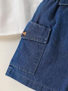 SHEIN Set de 2 piezas con top de manga corta y abullonada de cuello redondo y pantalones cortos con estampado floral para niña - Multicolor - Ver 6