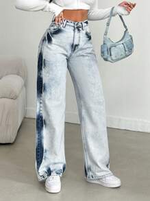 EURMUSE Fashionable Bleached & Tie-Dye Straight-Leg Jeans