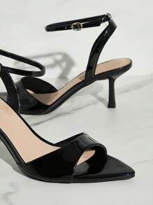 SHUZIA 女士简约尖头鞋垫踝带高跟凉鞋 - 黑色 - 查看 5