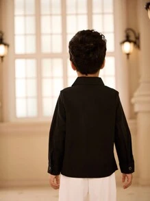 SHEIN Young Boy's Minimalist Solid Color Long Sleeve Woven Shirt
