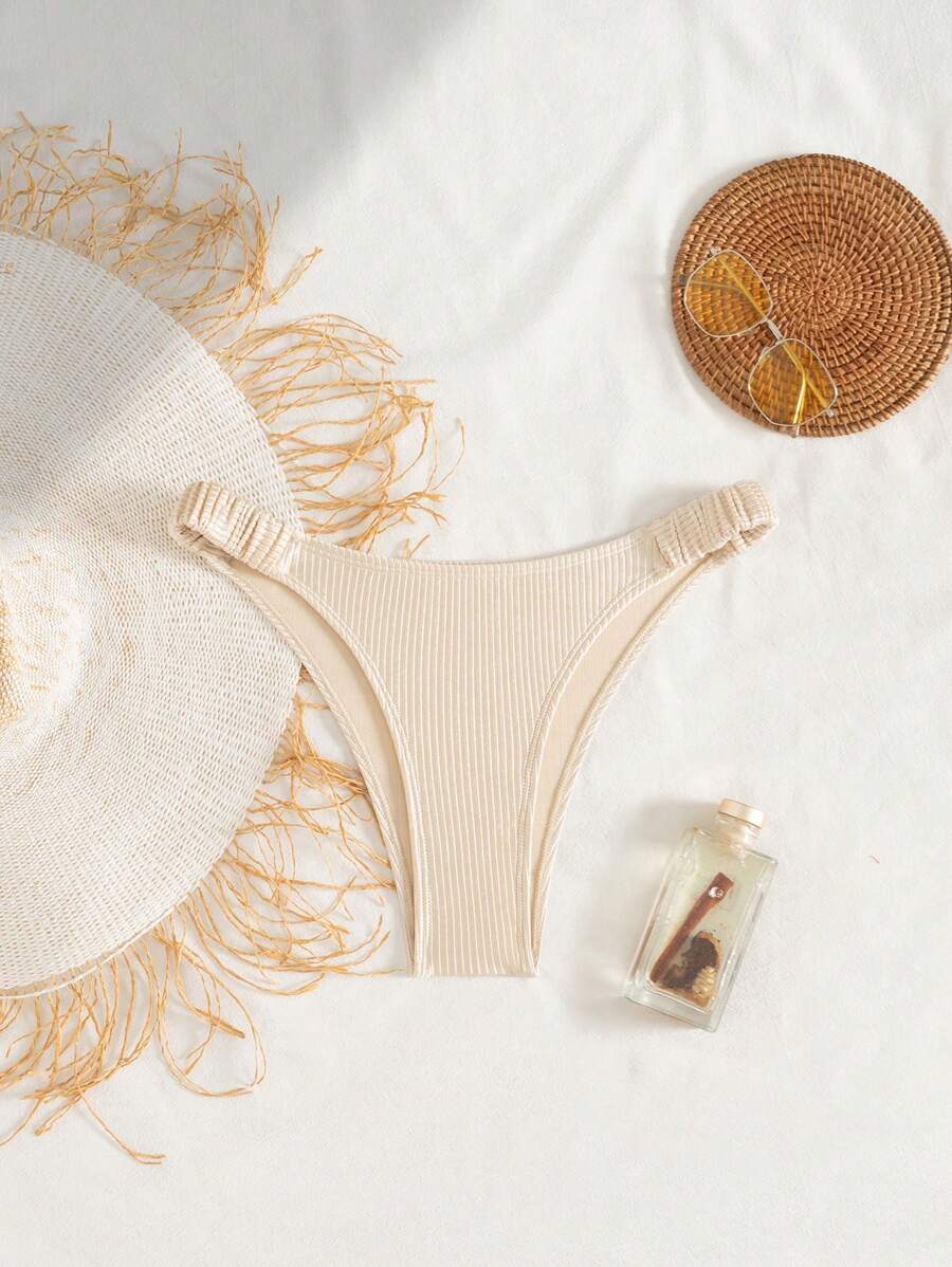 Swim Mod Women's Solid Color Ribbed Bikini Bottom For Vacation, For Summer Beach - Brown - View 1