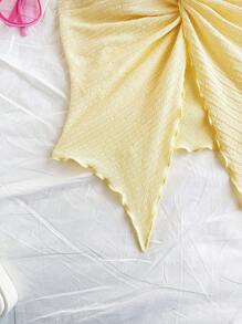 Soleia Women's Vacation Canary Yellow Knit Textured Twist Bust Asymmetric Ruffle Hem Spaghetti Strap Fashion Camisole, Suitable For Party, Date, Valentine's Day, Carnival, Beach, Cruise, Afternoon Tea - Yellow - View 4