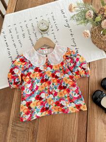 LMoss Kids LMoss 年轻女孩雪纺碎花彼得潘领休闲衬衫