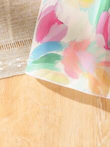 SHEIN Vintaside Kids 年轻女孩花卉印花荷叶边领无袖可爱连衣裙