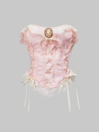 Kawaii Vintage Victorian Corset Lace Trim Retro Palace Style Top For Women