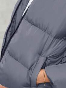 EURMUSE Zip Up Hooded Puffer Coat - Dark Grey - View 6