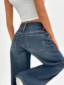 EURMUSE LOW WAIST WIDELEG JEAN WITH RIVET DETAIL - Dark Wash - View 3