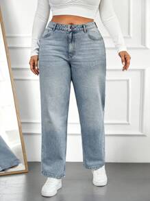 EURMUSE 100%Cotton Plus Pocket Detail Straight Leg Jeans - Blue - View 1