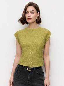 BizChic Women's Basic Round Neck Textured Fabric T-Shirt, Essential Top For Outings, Office, Business Casual, Autumn