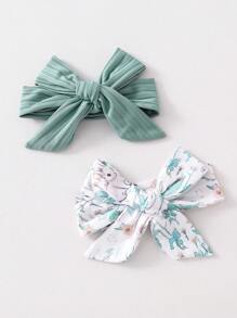 4pcs/Set Newborn Baby Rabbit Pattern Jumpsuit Jumpsuit & Headband Set - Green - View 3